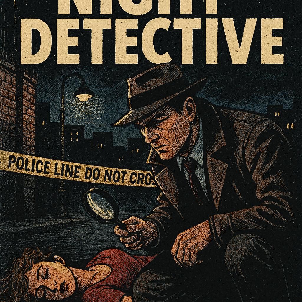 悬疑推理漫画《暗夜侦探》封面，侦探在案发现场调查场景